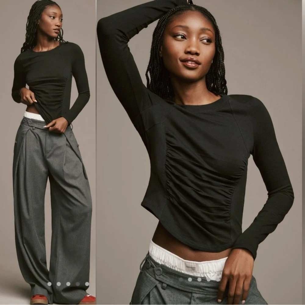 Anthropologie‎ Daily Practice Black Ruched Long Sleeve Top Balletcore Medium
